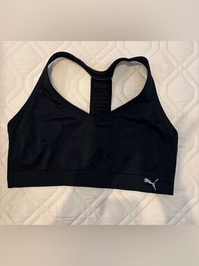 Puma Black Racerback Sports Bra with Pink Logo. Size XL